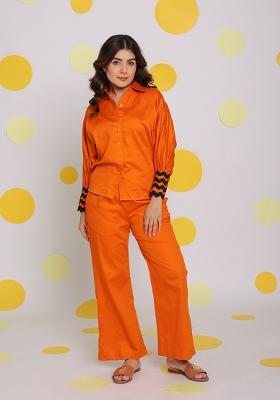 Rust Orange Printed  Cotton Co Ord Set