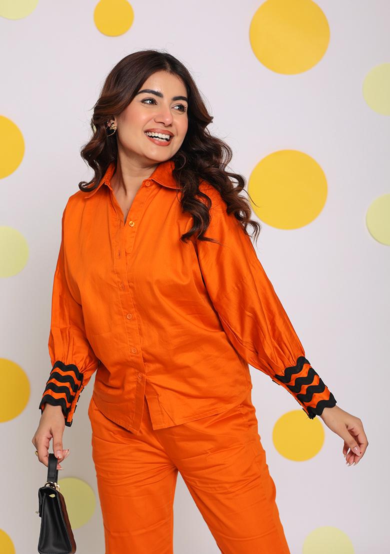 Rust Orange Printed  Cotton Co Ord Set