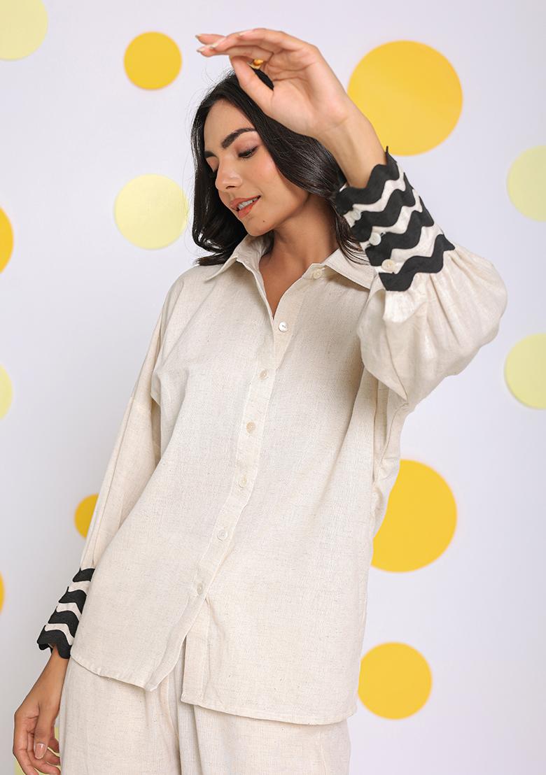 Off White Printed  Linen Co Ord Set