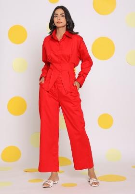 Red Printed  Cotton Co Ord Set