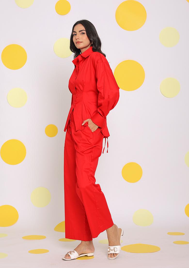 Red Printed  Cotton Co Ord Set