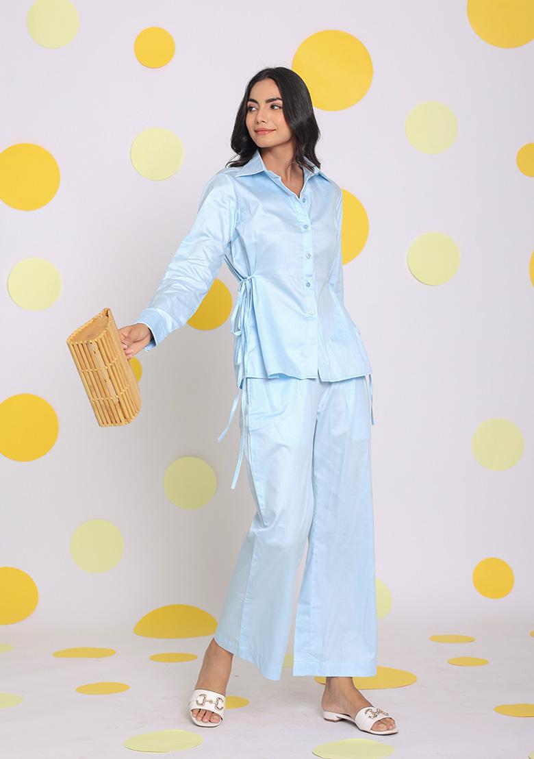 Sky Blue Printed  Cotton Co Ord Set