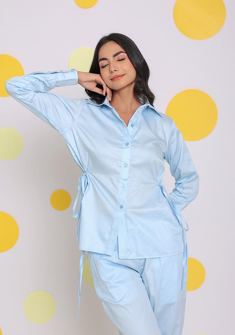 Sky Blue Printed  Cotton Co Ord Set