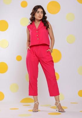 Hot Pink Printed  Linen Co Ord Set