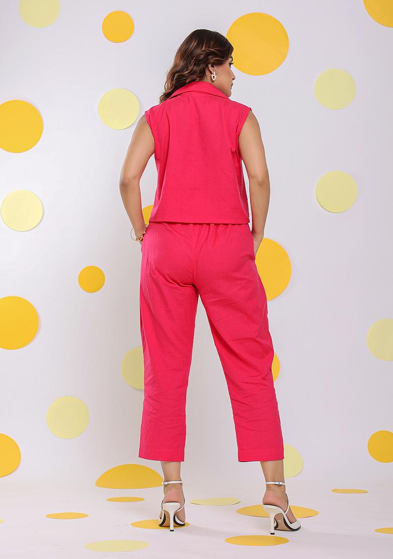 Hot Pink Printed  Linen Co Ord Set