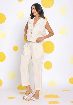 Off White Printed  Linen Co Ord Set