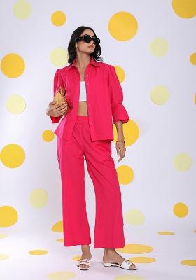 Hot Pink Printed  Linen Co Ord Set