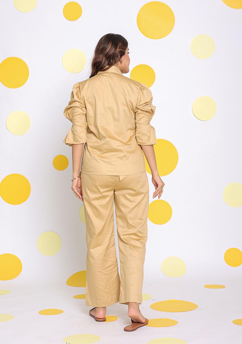 Beige Printed  Cotton Co Ord Set