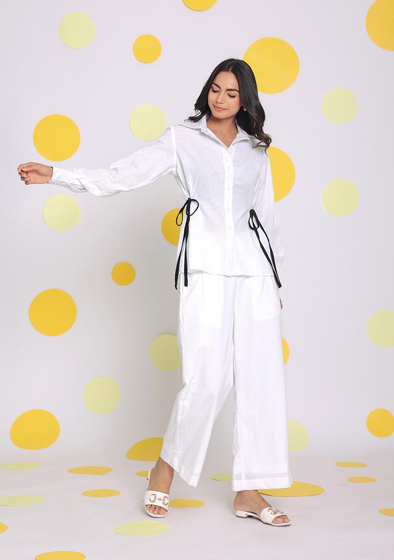 White Printed  Linen Co Ord Set