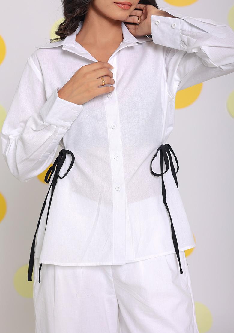 White Printed  Linen Co Ord Set