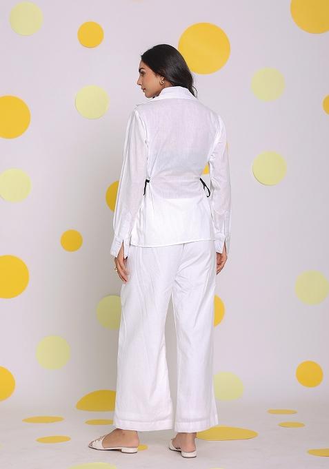 White Printed Linen Co Ord Set