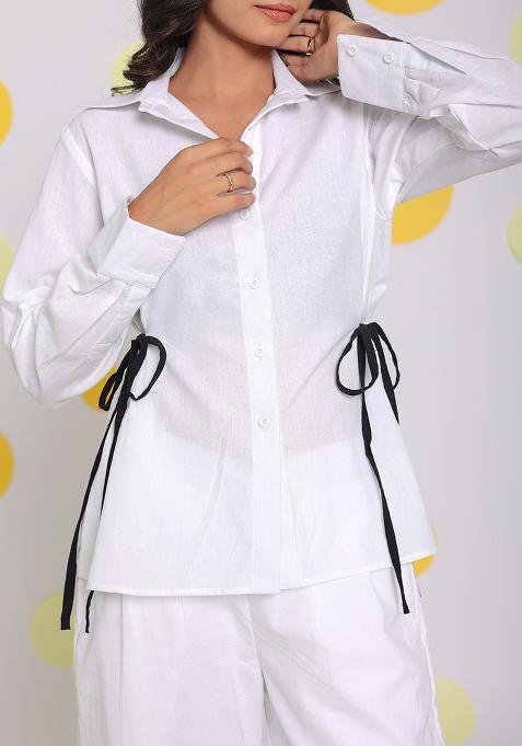 White Printed Linen Co Ord Set