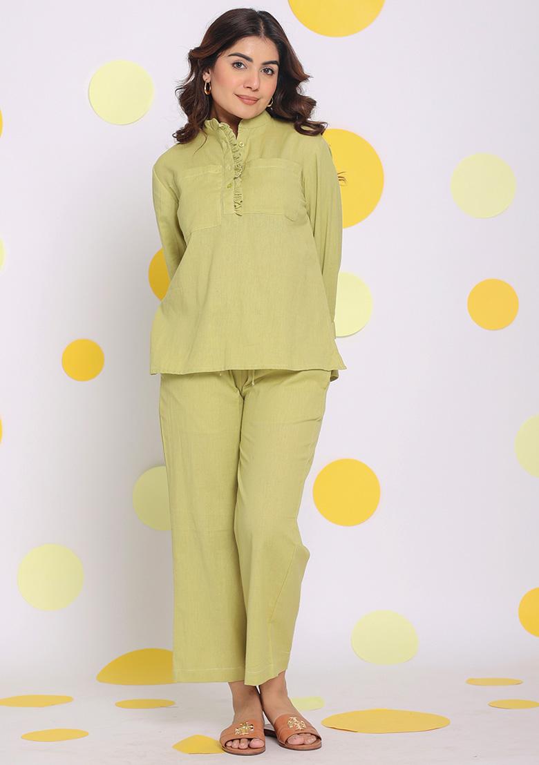 Light Green Printed  Linen Co Ord Set