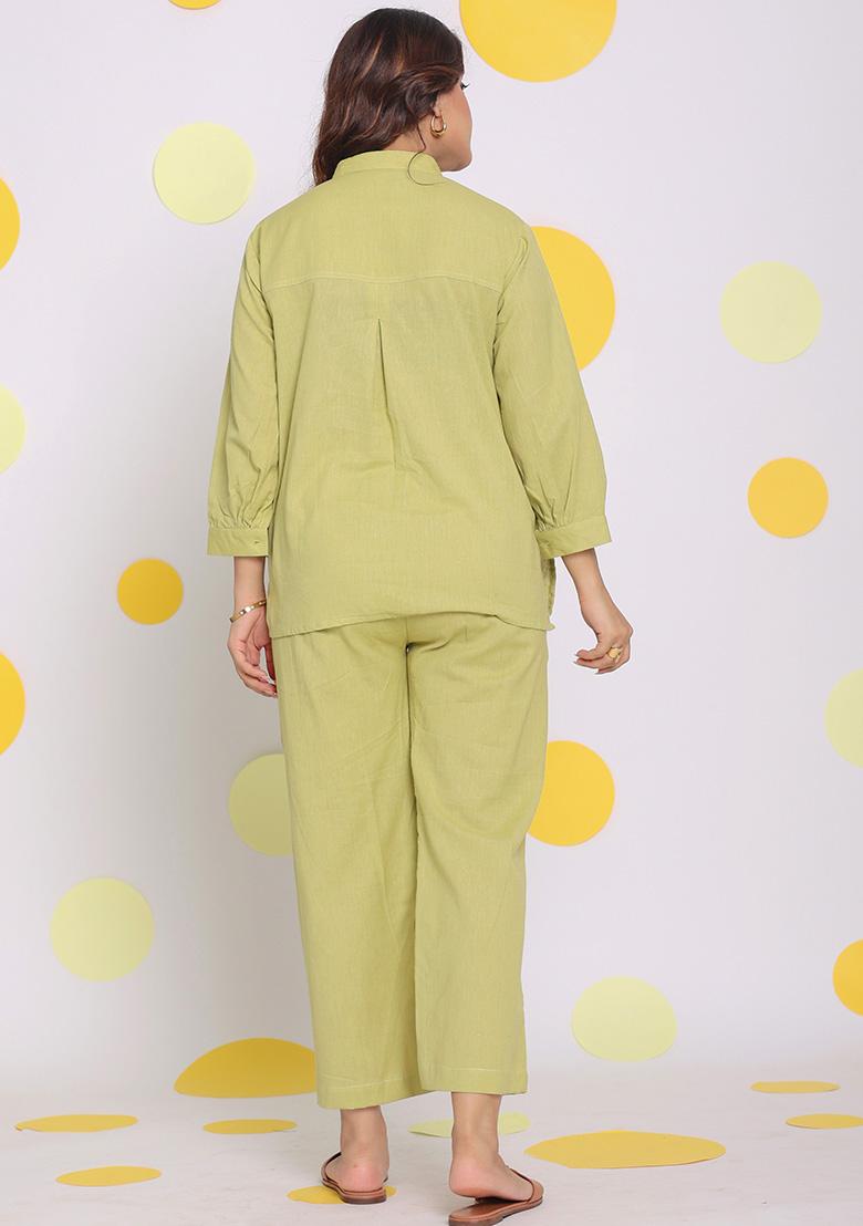 Light Green Printed Linen Co Ord Set