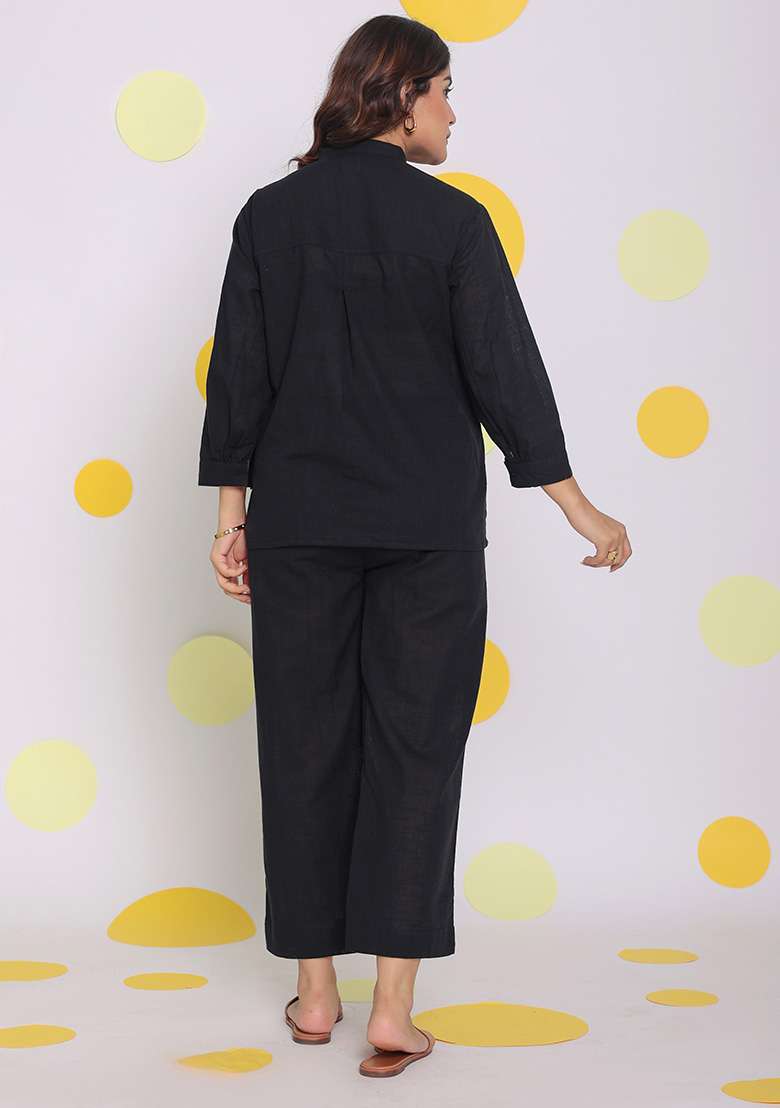 Black Printed  Linen Co Ord Set - Indya