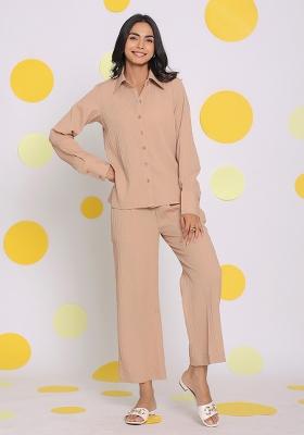 Beige Printed  Cotton Co Ord Set