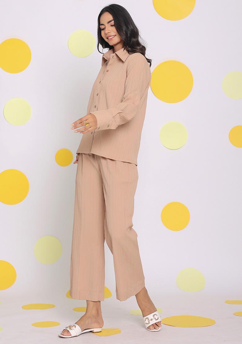 Beige Printed  Cotton Co Ord Set