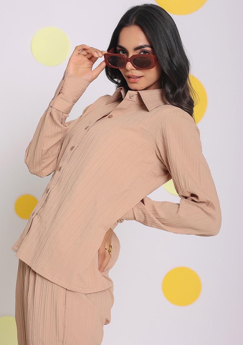 Beige Printed  Cotton Co Ord Set