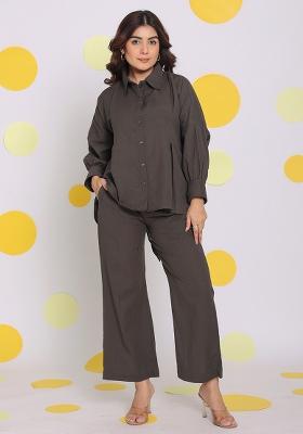 Grey Printed  Linen Co Ord Set