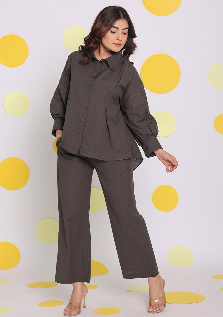 Grey Printed  Linen Co Ord Set