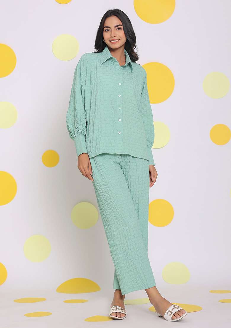 Light Green Printed  Cotton Co Ord Set - Indya