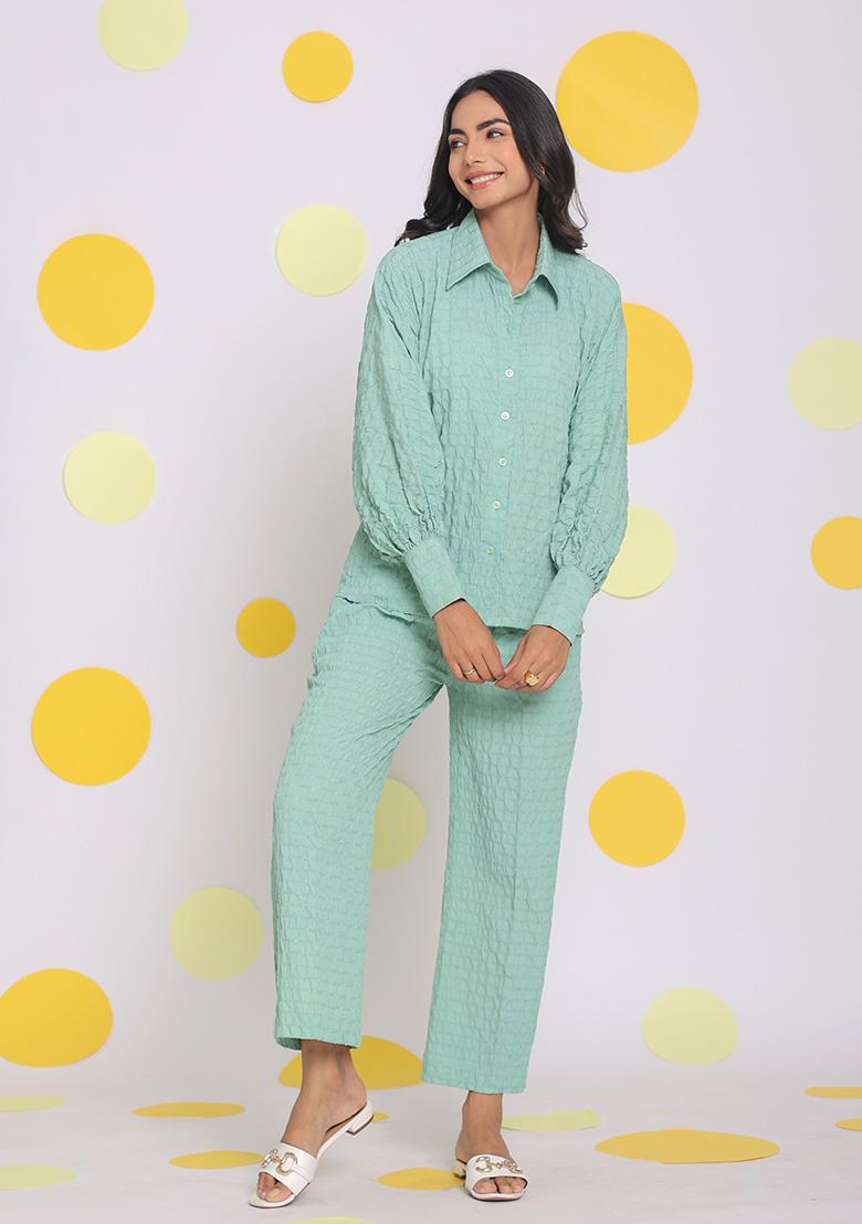 Light Green Printed  Cotton Co Ord Set