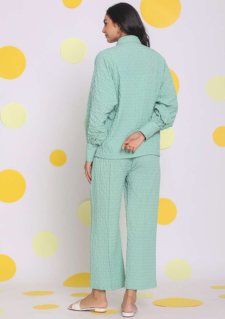 Light Green Printed  Cotton Co Ord Set - Indya