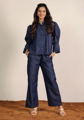 Dark Blue Printed  Cotton Co Ord Set