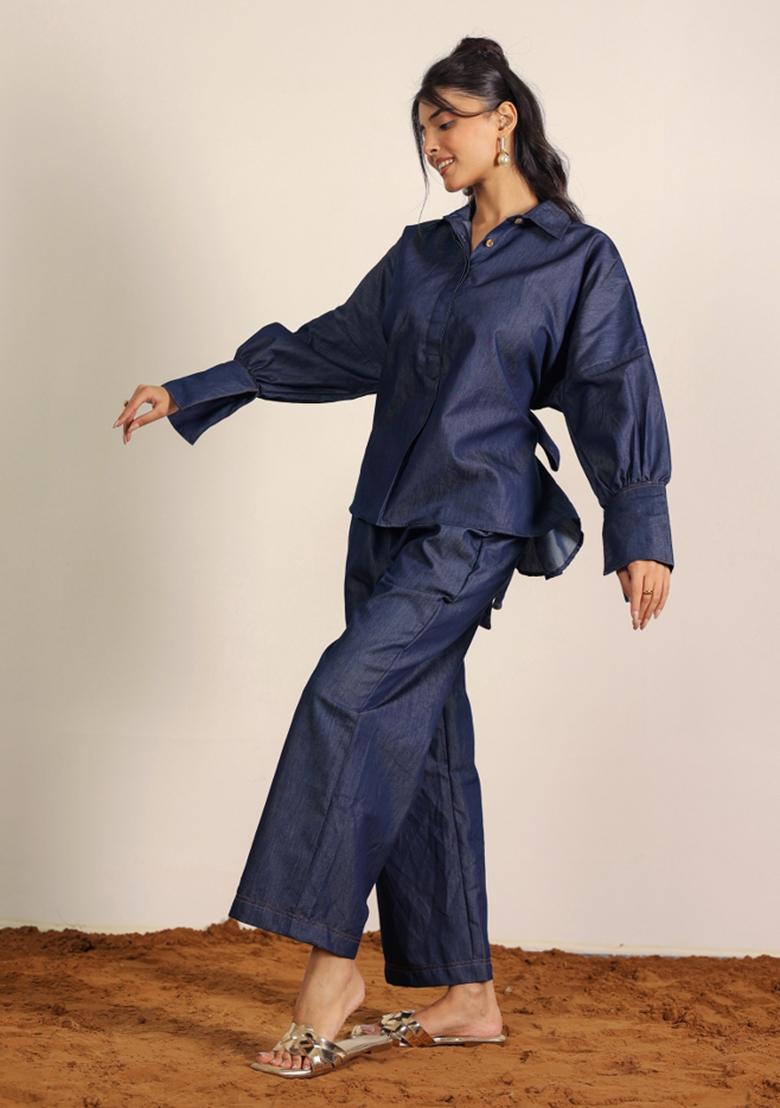 Dark Blue Printed  Cotton Co Ord Set