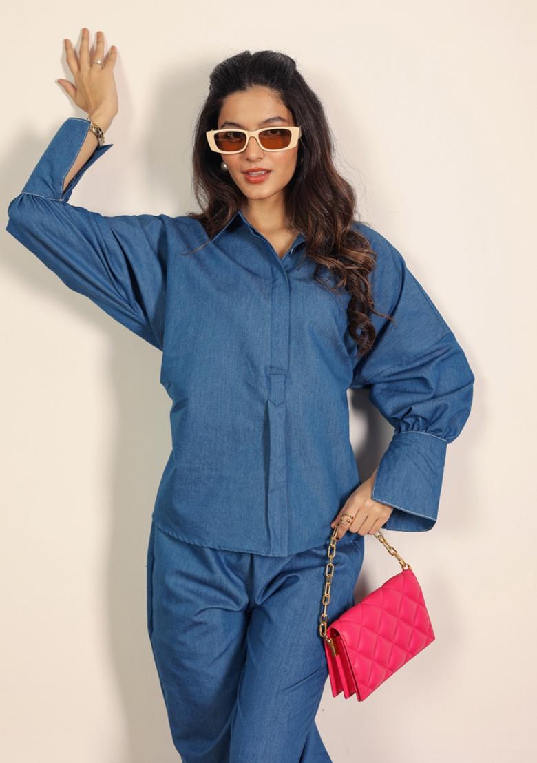 Blue Printed  Cotton Co Ord Set