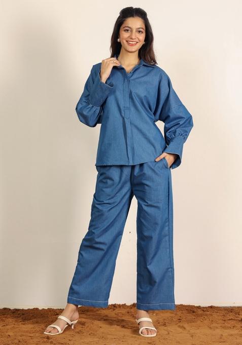 Blue Printed  Cotton Co Ord Set