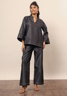 Black Printed  Cotton Co Ord Set