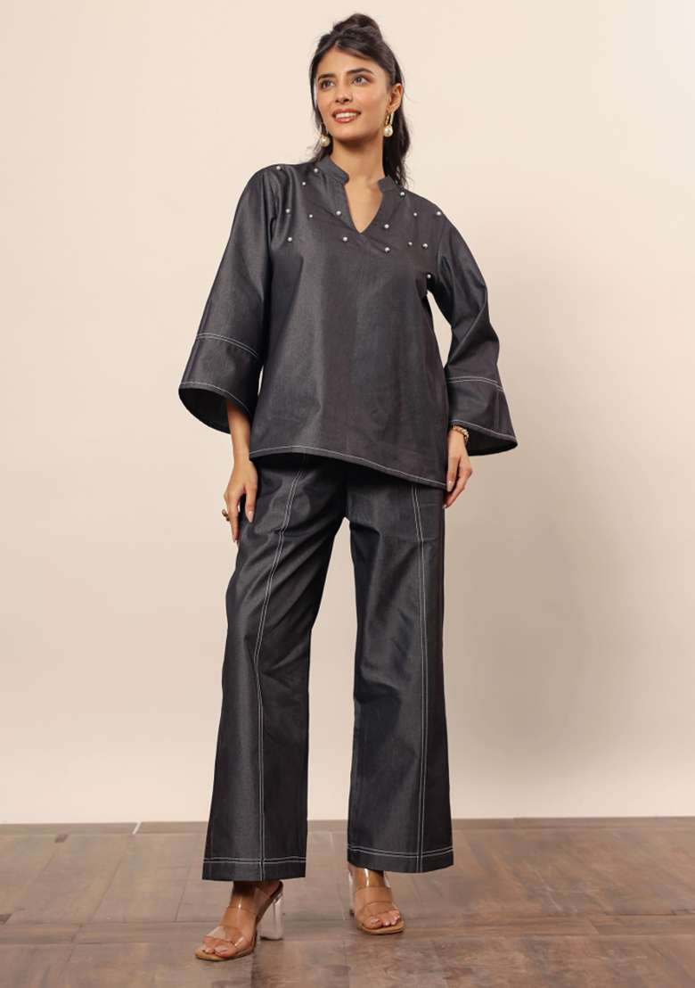 Black Printed  Cotton Co Ord Set - Indya