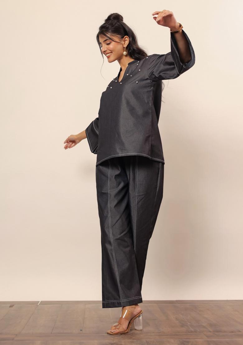 Black Printed  Cotton Co Ord Set