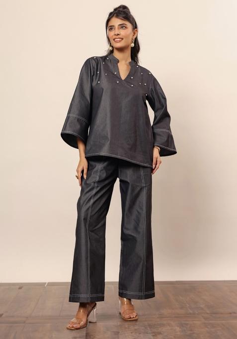 Black Printed  Cotton Co Ord Set