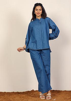 Blue Printed  Cotton Co Ord Set