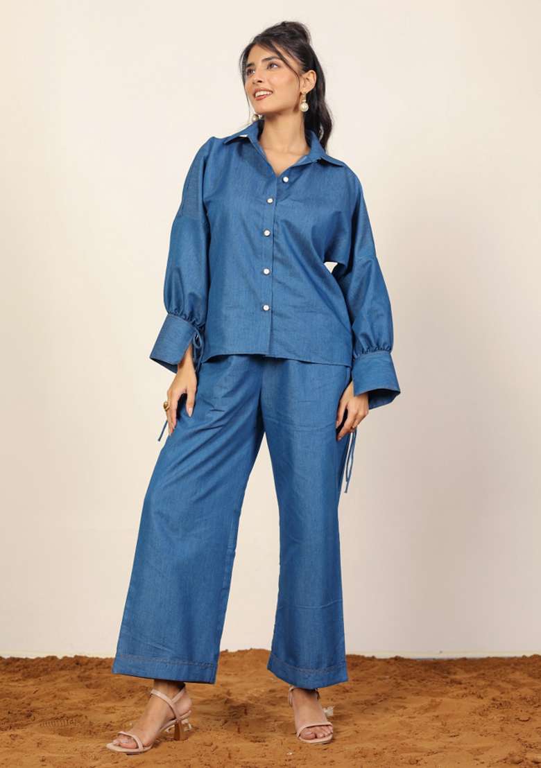 Blue Printed  Cotton Co Ord Set - Indya