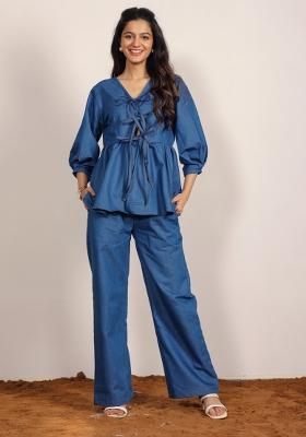 Blue Printed  Cotton Co Ord Set