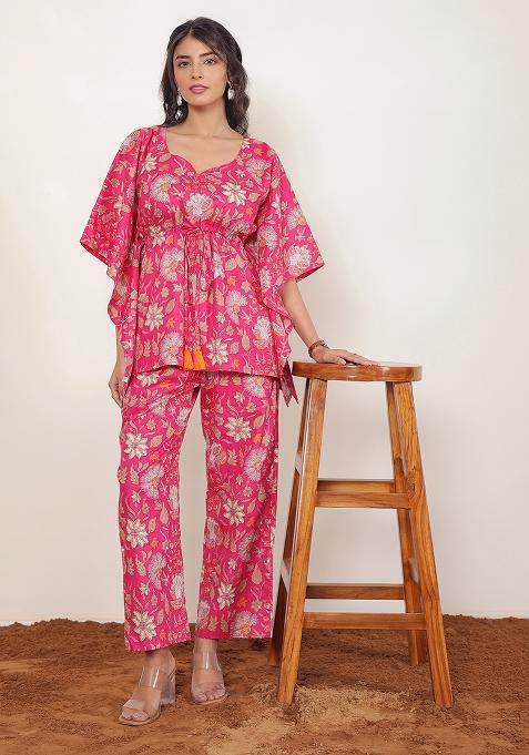Pink And Multi Printed  Cotton Co Ord Set