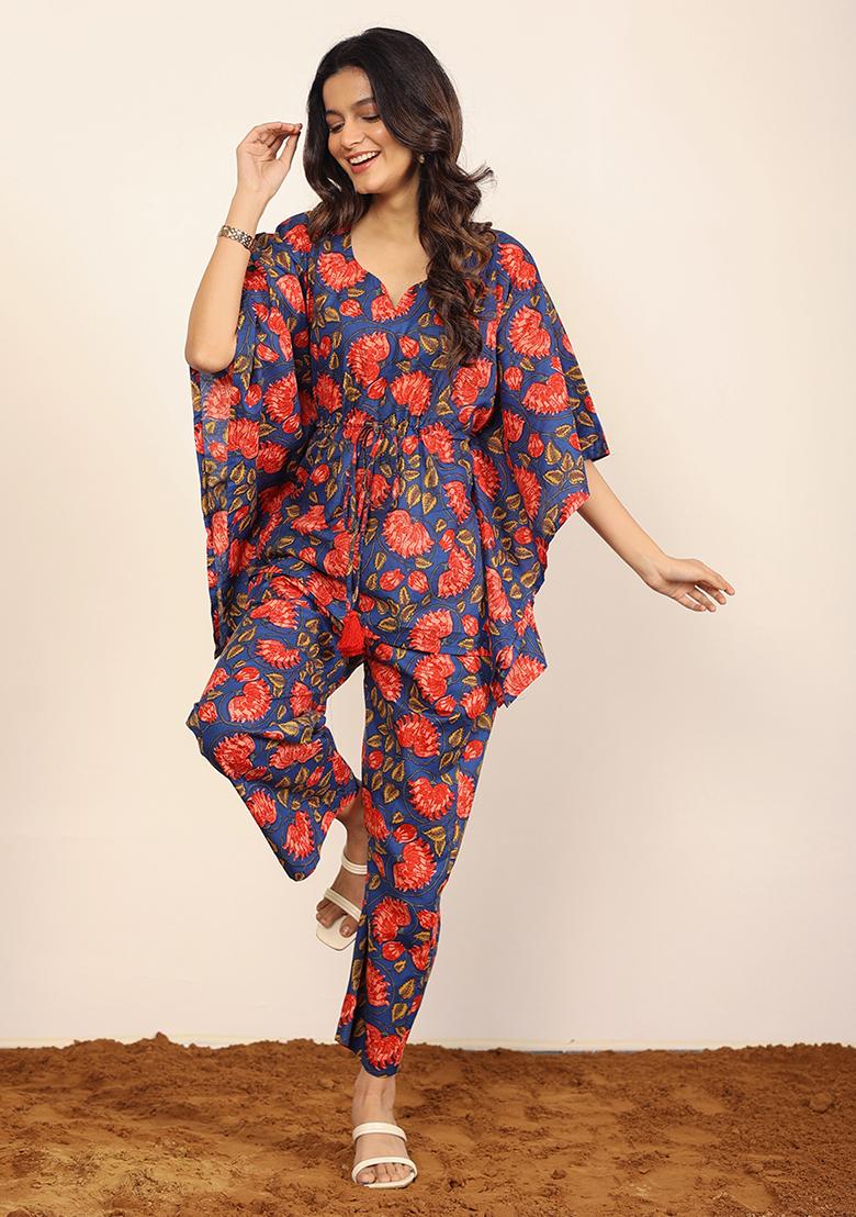 Blue And Pink Printed  Cotton Co Ord Set