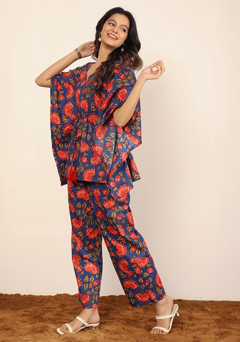 Blue And Pink Printed  Cotton Co Ord Set