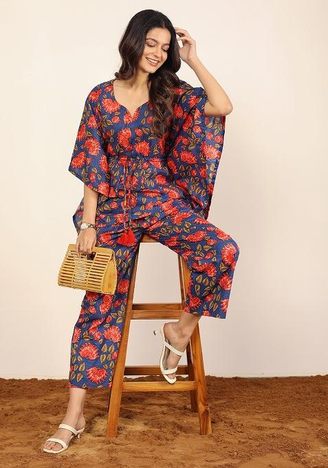 Blue And Pink Printed  Cotton Co Ord Set