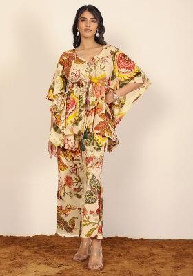 Beige And Multi Printed  Cotton Co Ord Set