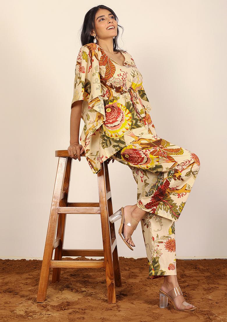 Beige And Multi Printed  Cotton Co Ord Set