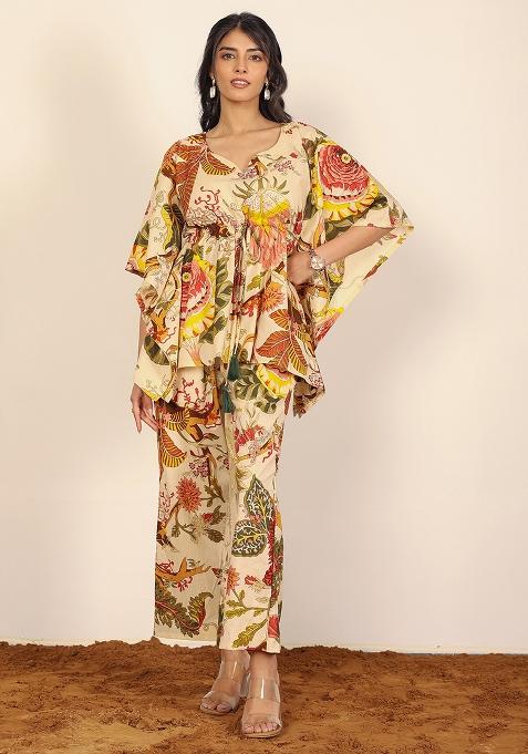 Beige And Multi Printed  Cotton Co Ord Set