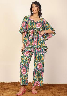 Green And Multi Printed  Cotton Co Ord Set