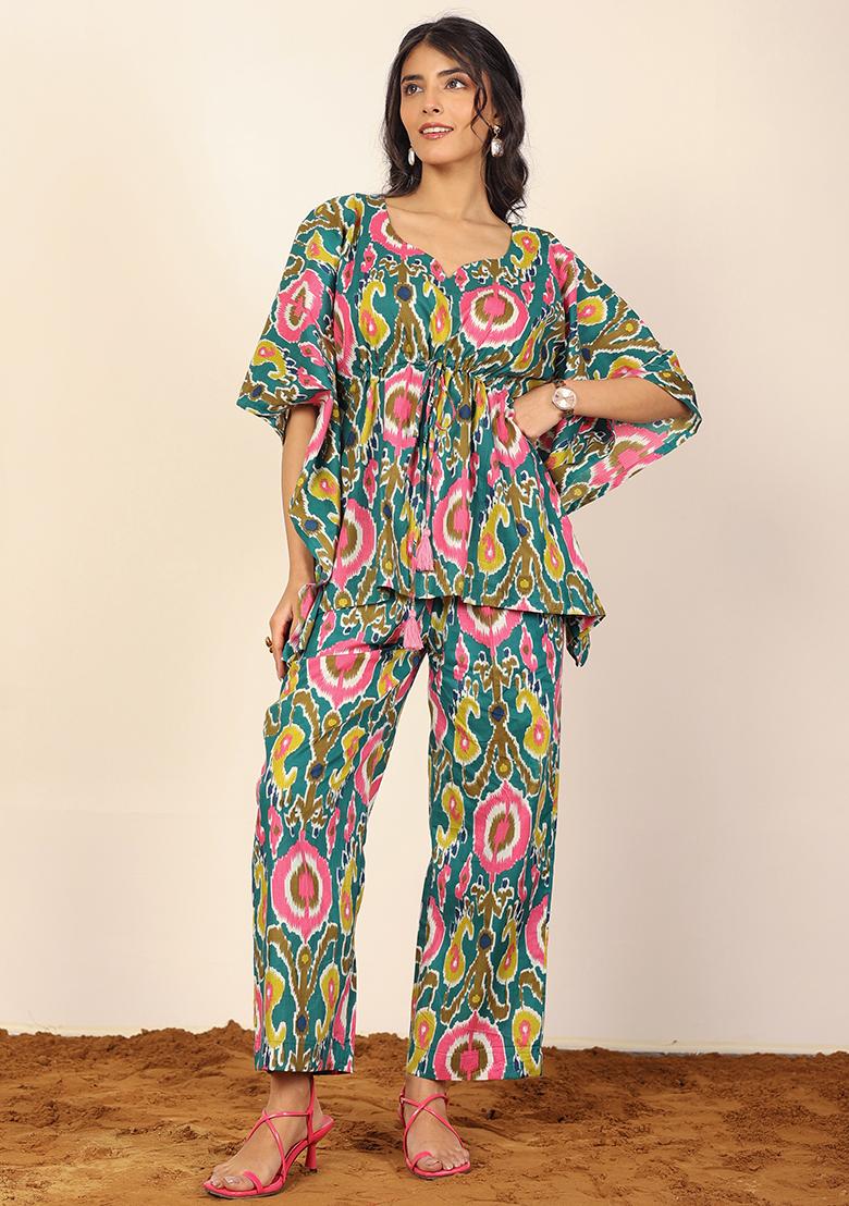 Green And Multi Printed  Cotton Co Ord Set