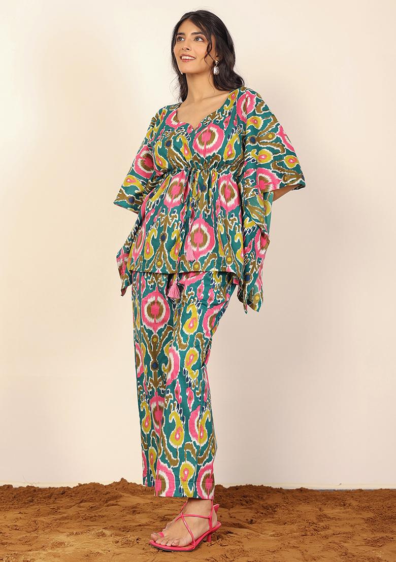 Green And Multi Printed  Cotton Co Ord Set