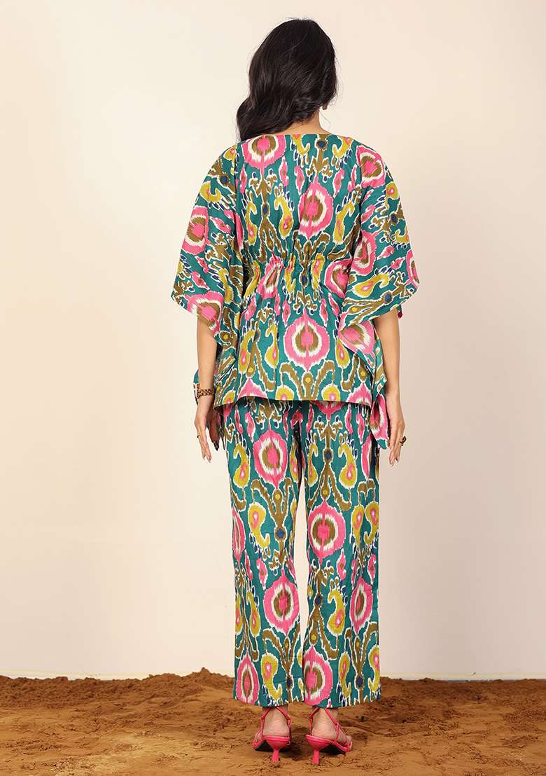 Green And Multi Printed  Cotton Co Ord Set - Indya
