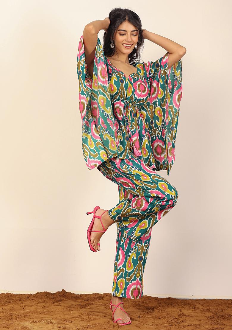 Green And Multi Printed  Cotton Co Ord Set